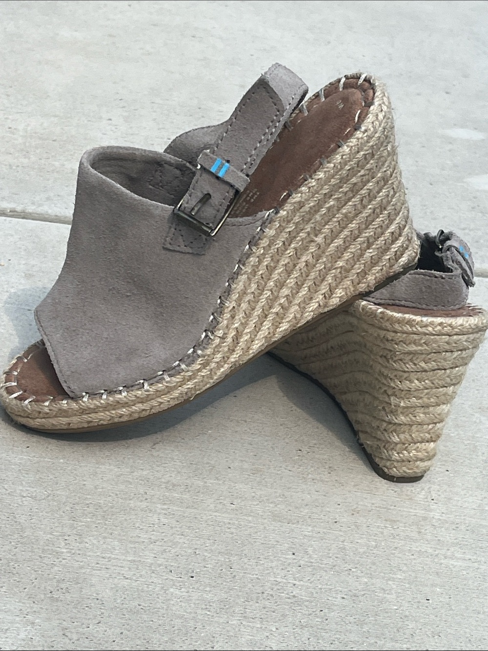 TOMS Suede Espadrille Wedge Slingback Sandals Taupe Women’s Size 6